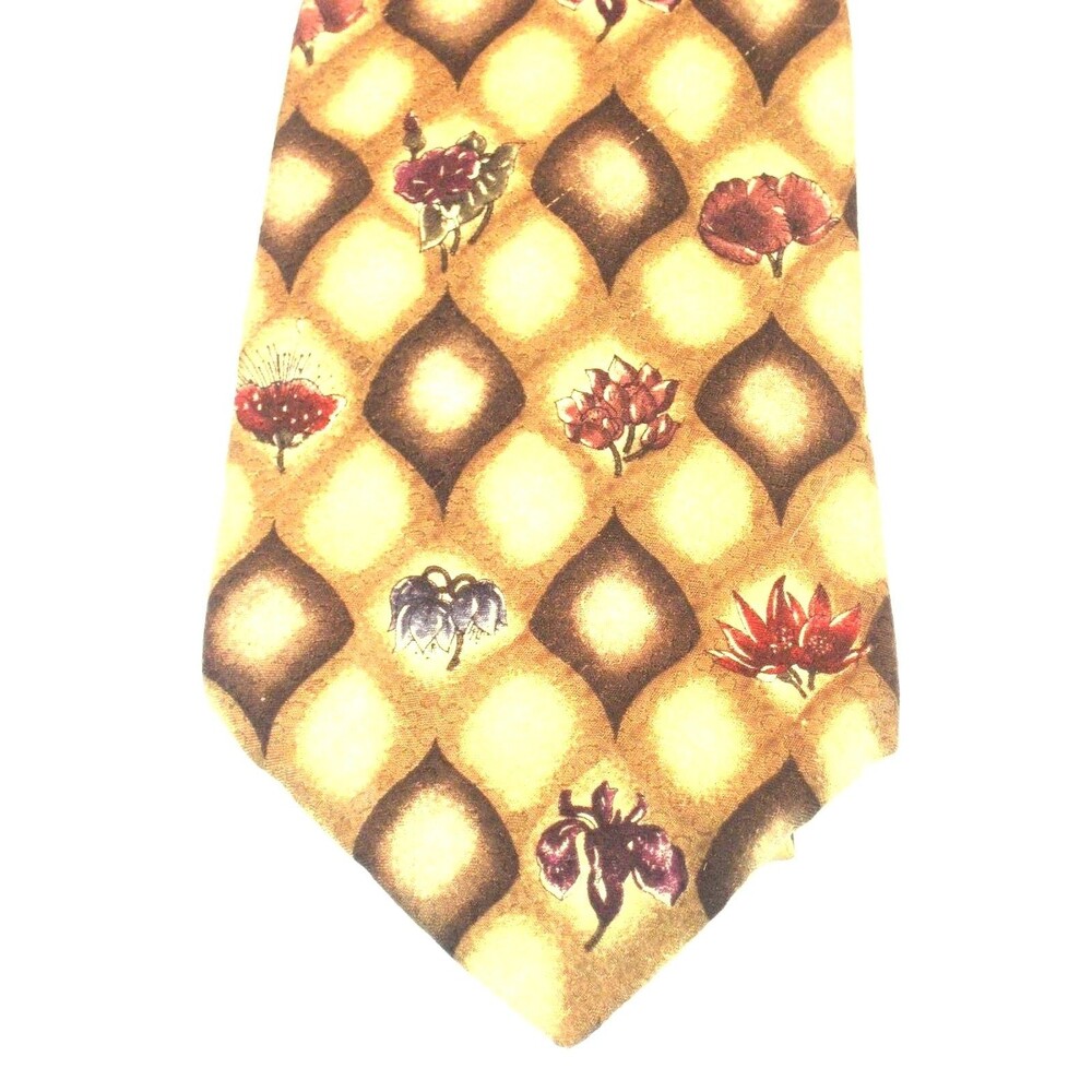 Albert Nippon Brown 100% Silk Necktie Geometric Design